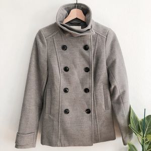 High-collar wool blend pea coat